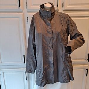 Mondella Hooded Utility Windbreaker Rain Jacket in Gray/Brown